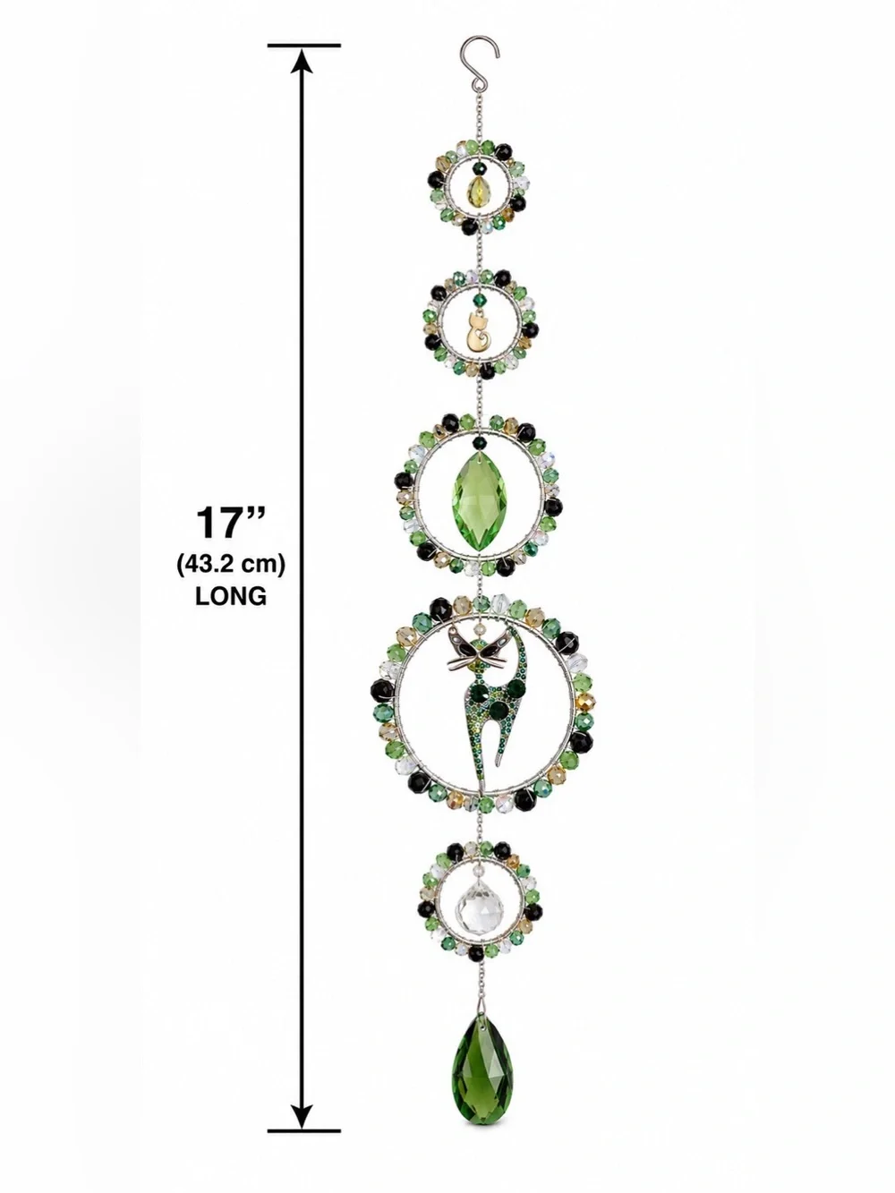 Green, Gold, Black Crystal Beaded Cat Sun Catcher